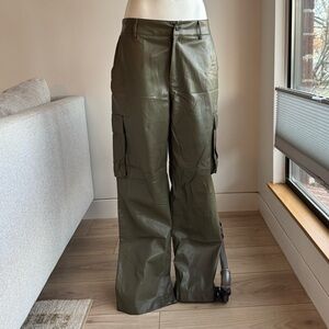 DKNY Faux Leather cargo pants in olive green